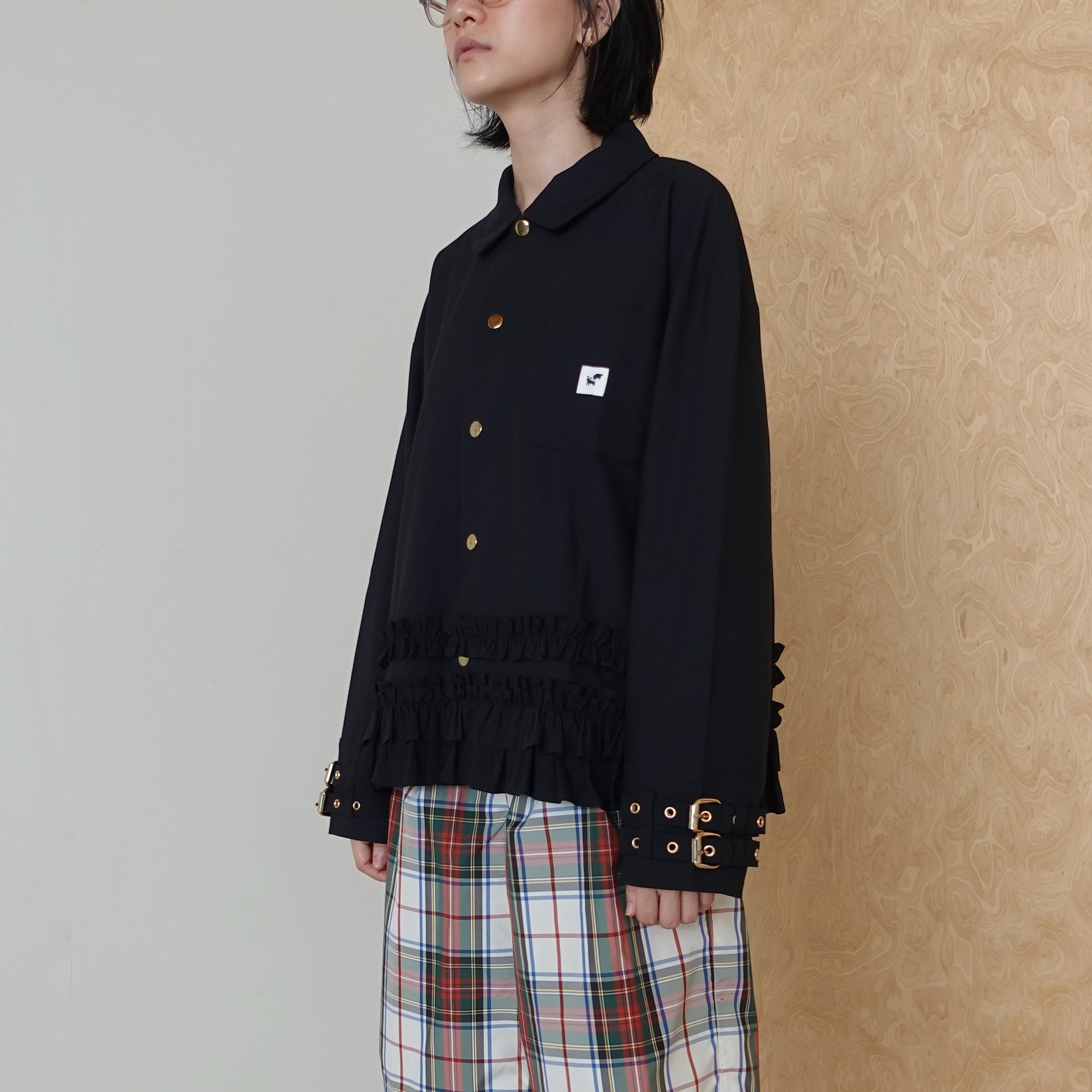 Double Buckle Frill Jacket in Black