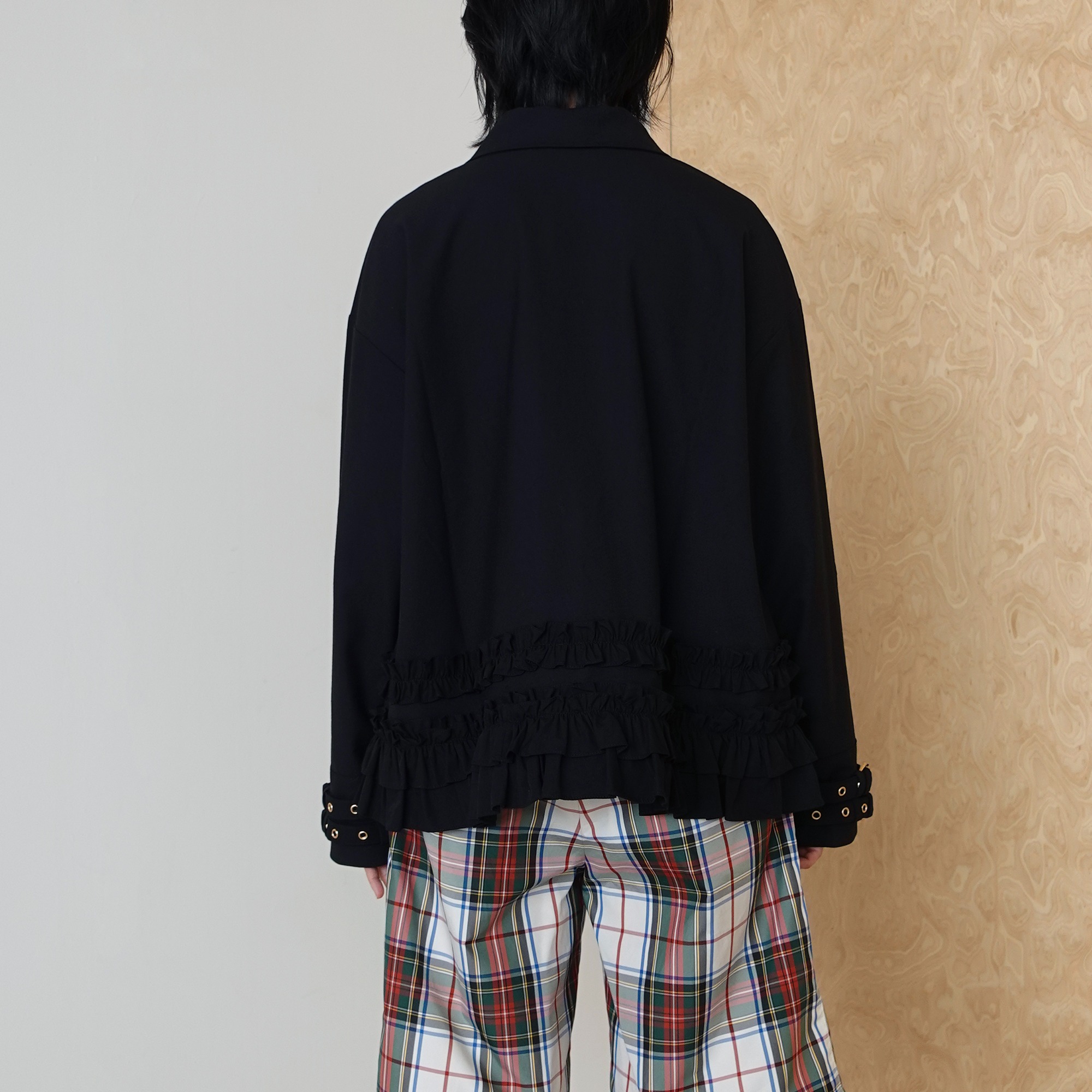 Double Buckle Frill Jacket in Black