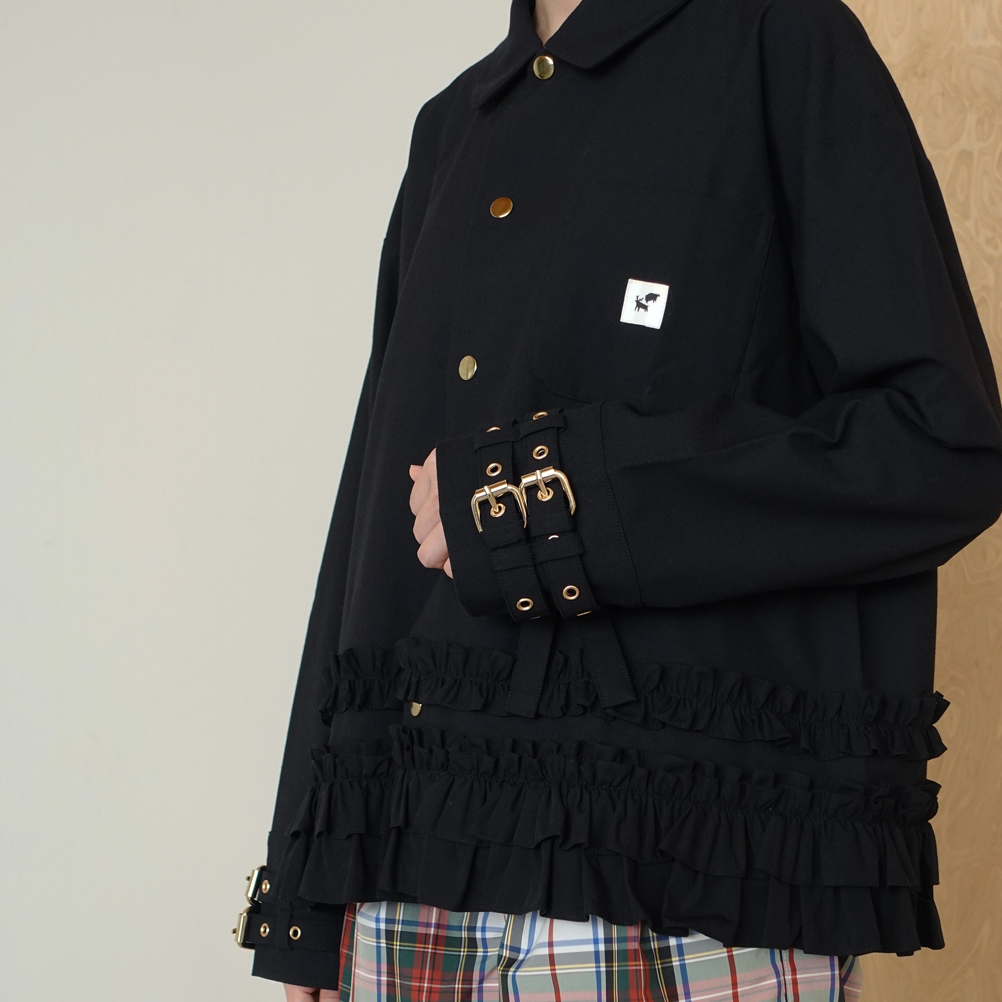 Double Buckle Frill Jacket in Black