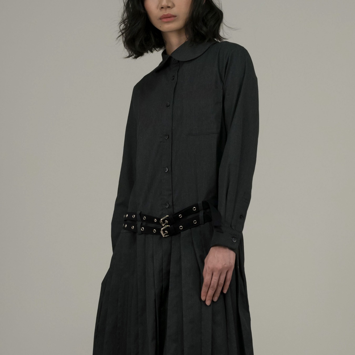 Belted Shirtdress in Grey