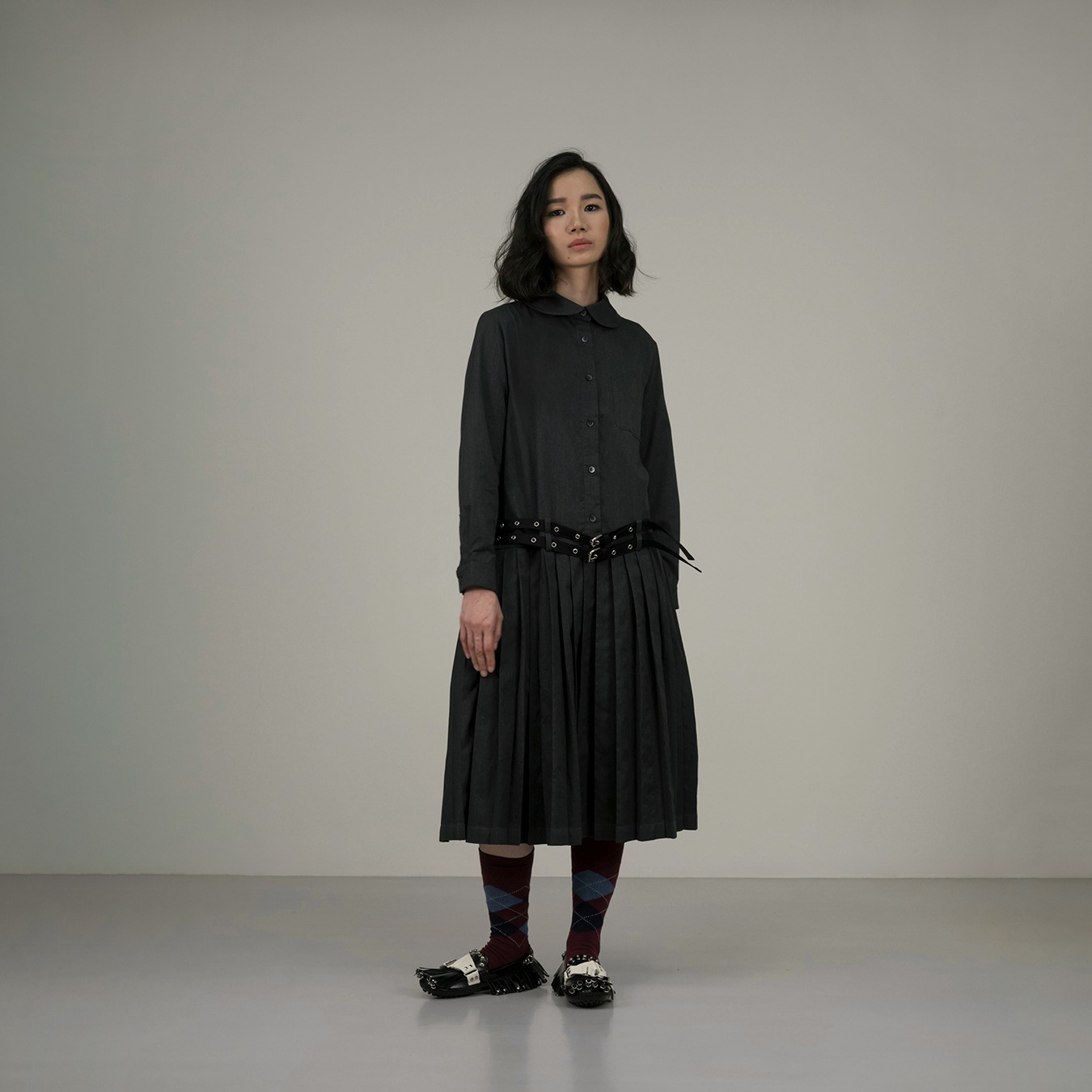 Belted Shirtdress in Grey