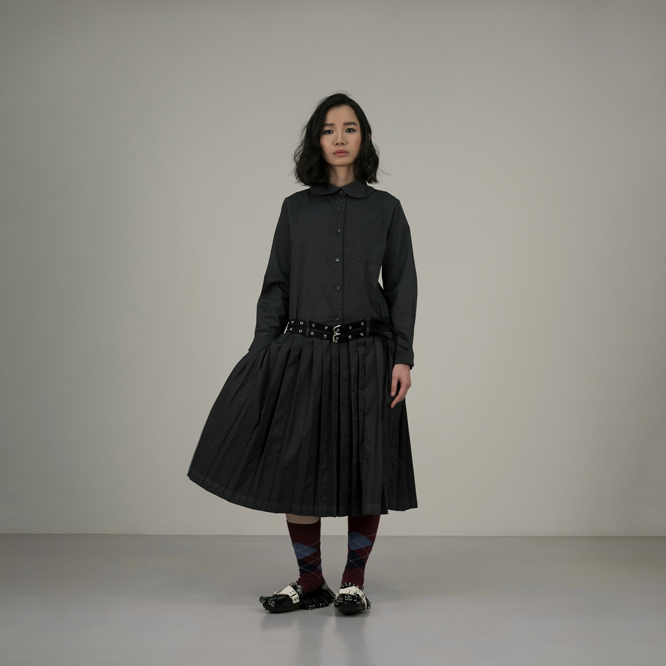 Belted Shirtdress in Grey