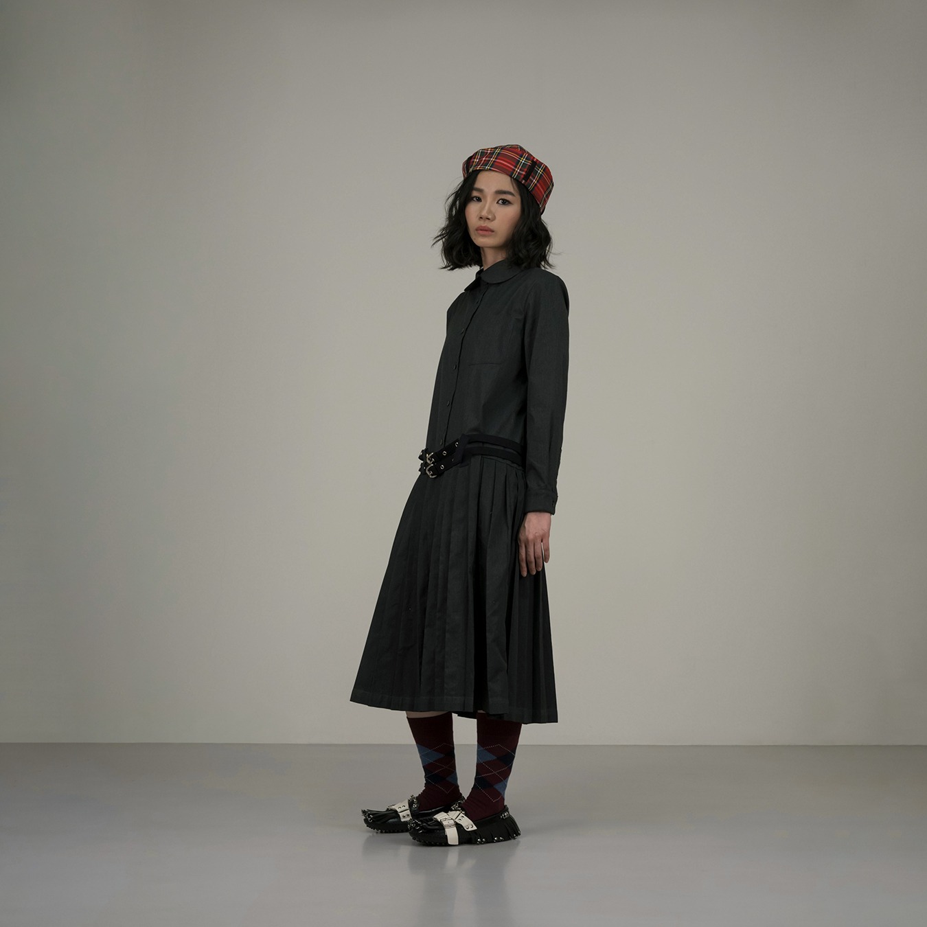 Belted Shirtdress in Grey