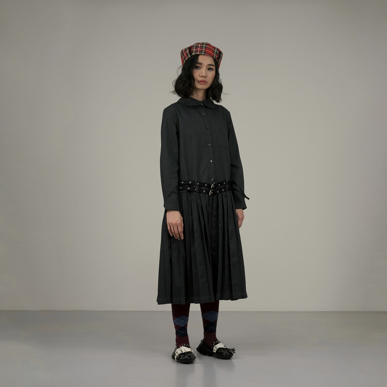 Belted Shirtdress in Grey