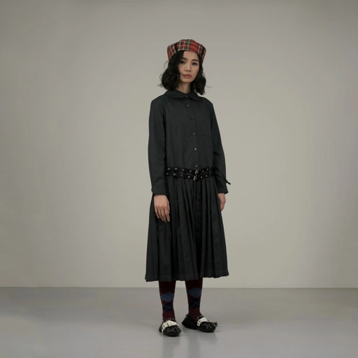 Image of Belted Shirtdress in Grey