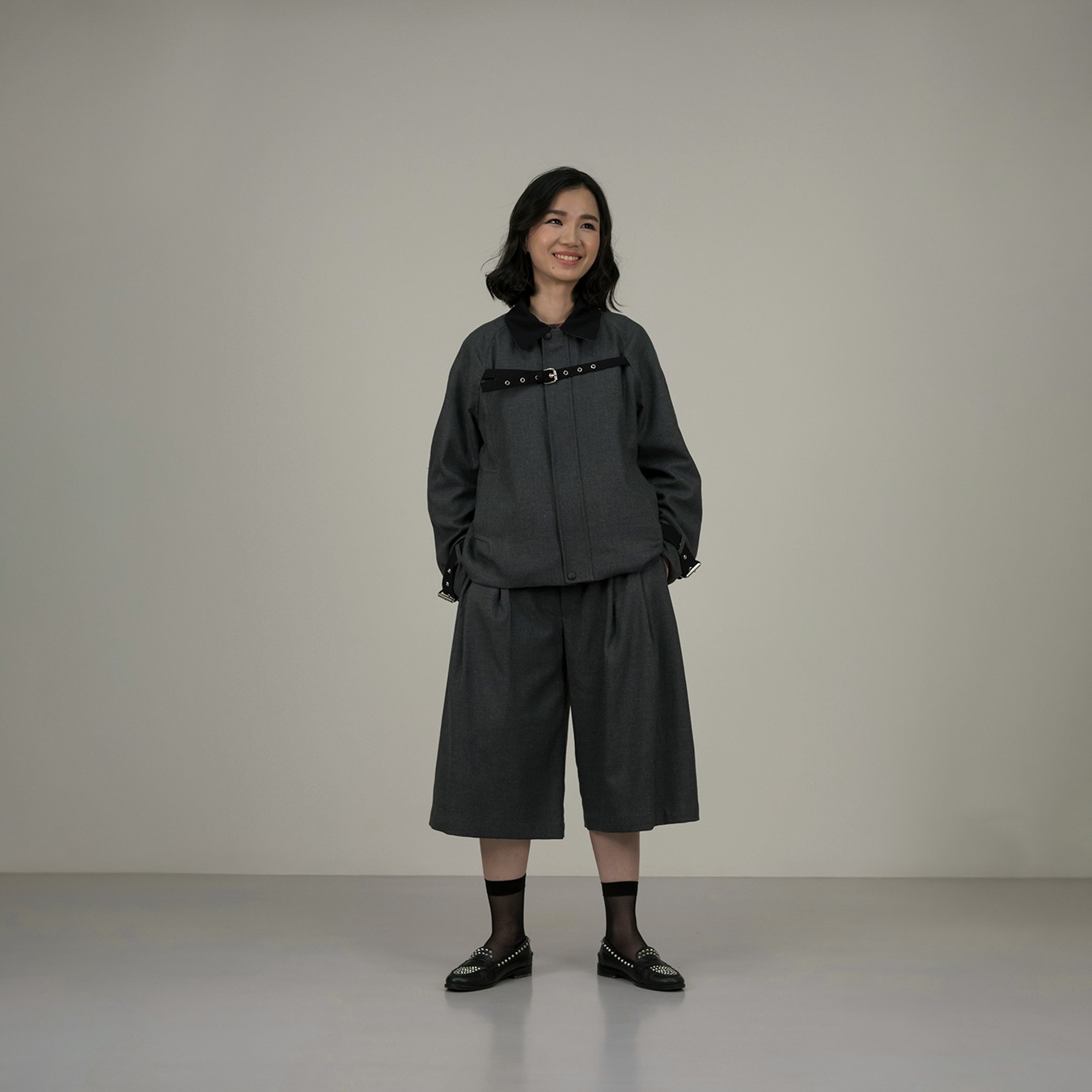 Belted Chest Jacket in Grey