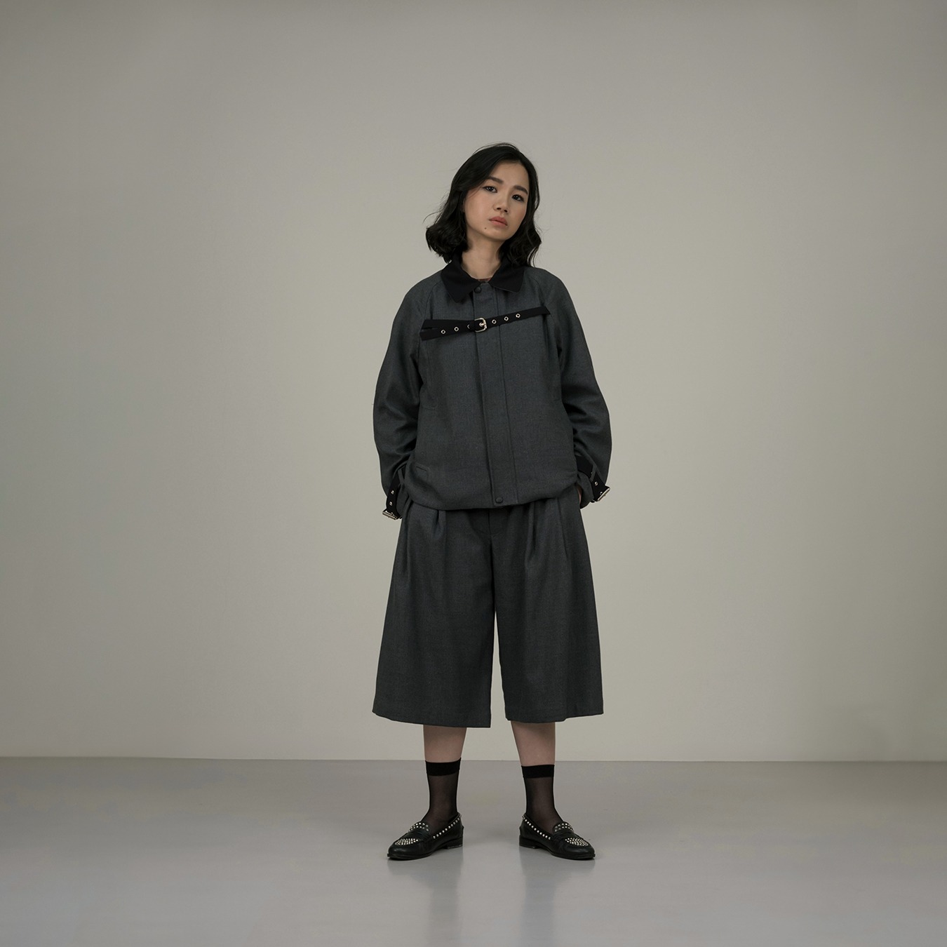 Belted Chest Jacket in Grey