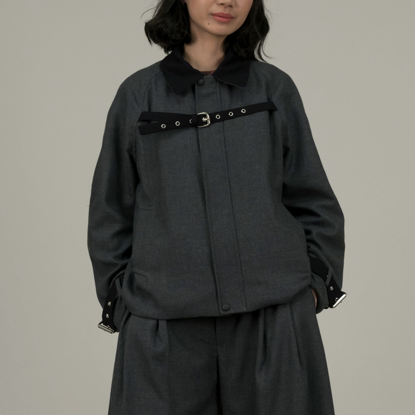 Belted Chest Jacket in Grey