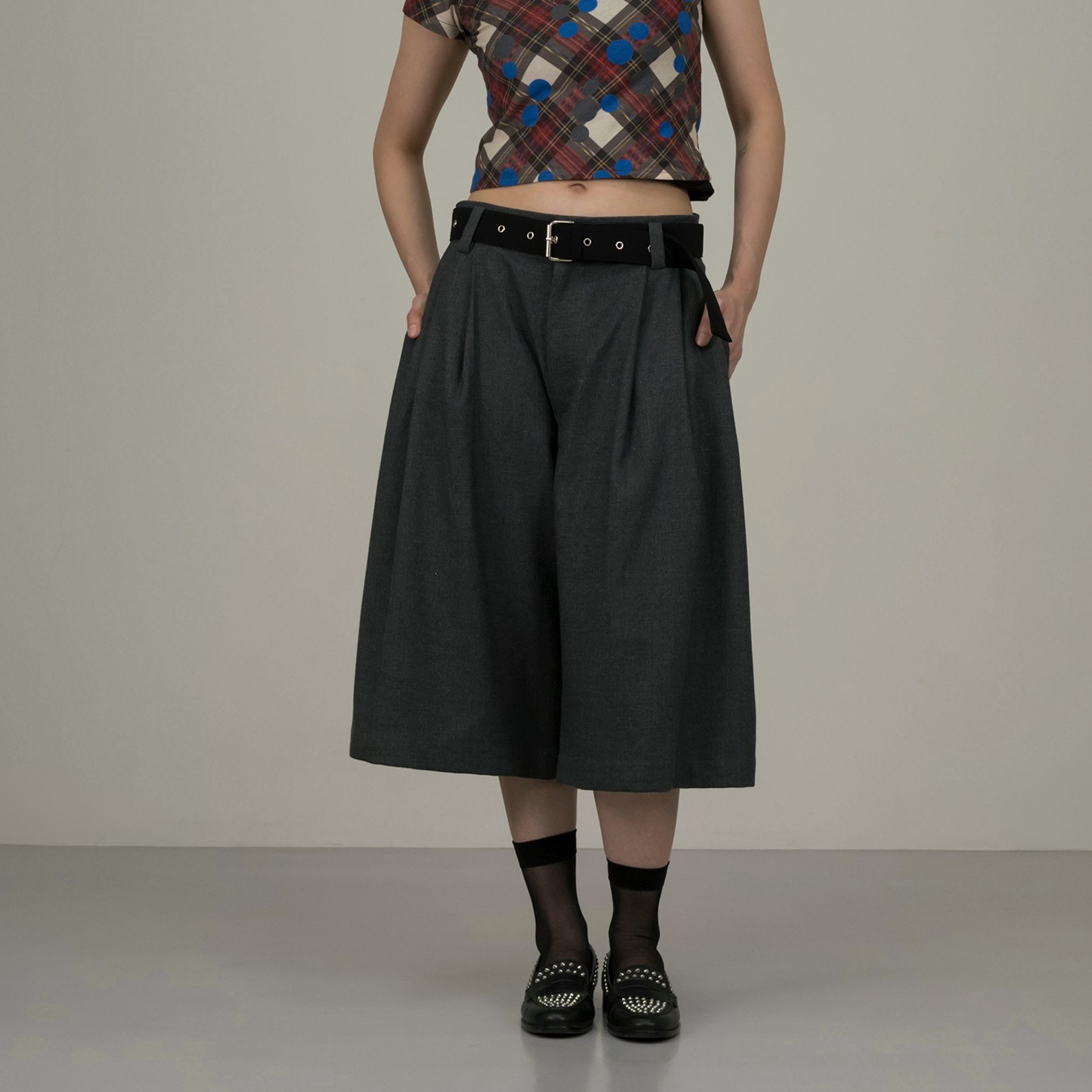 Belted Baggy Culotte - Grey
