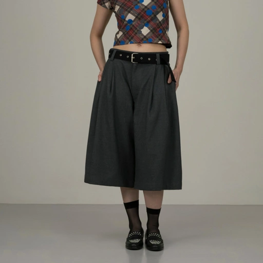 Image of Belted Baggy Culotte - Grey