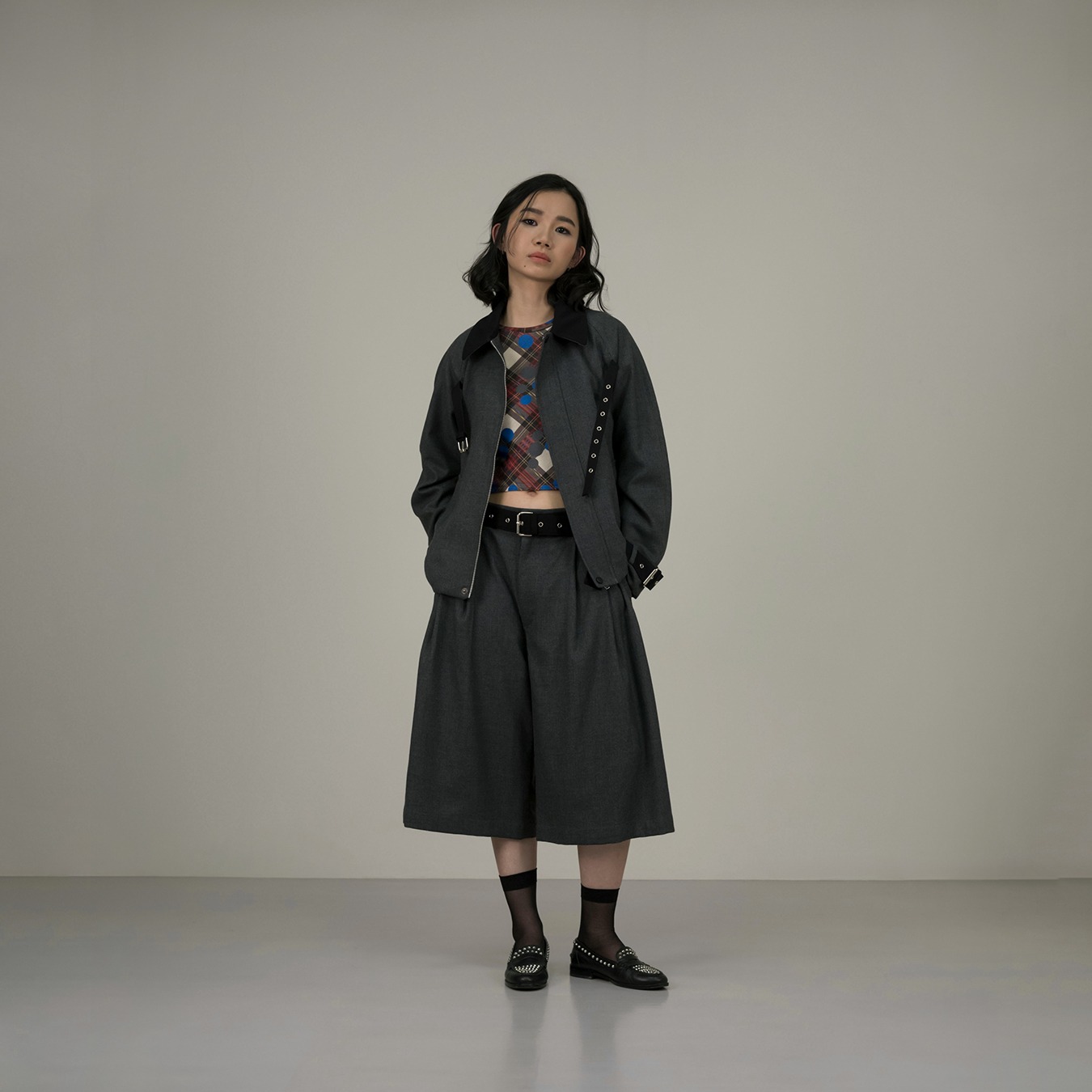 Belted Chest Jacket in Grey