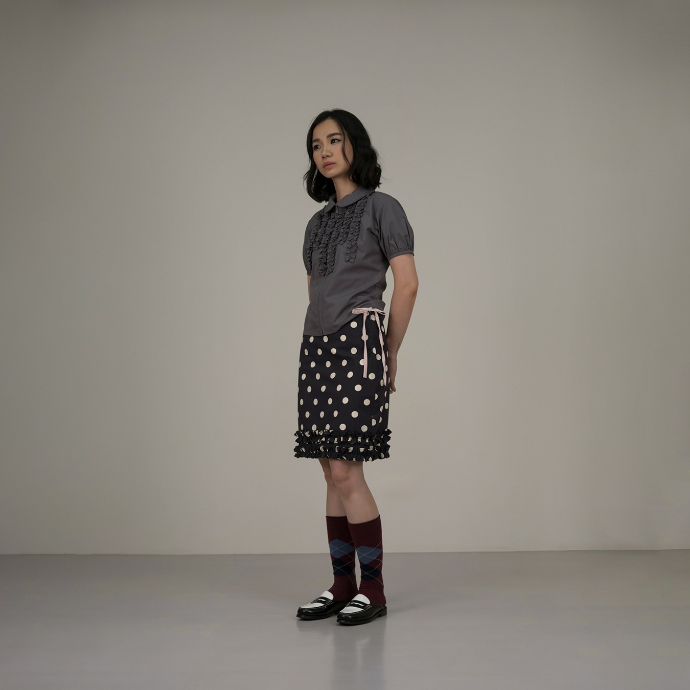 Frill Polka Skirt in Grey