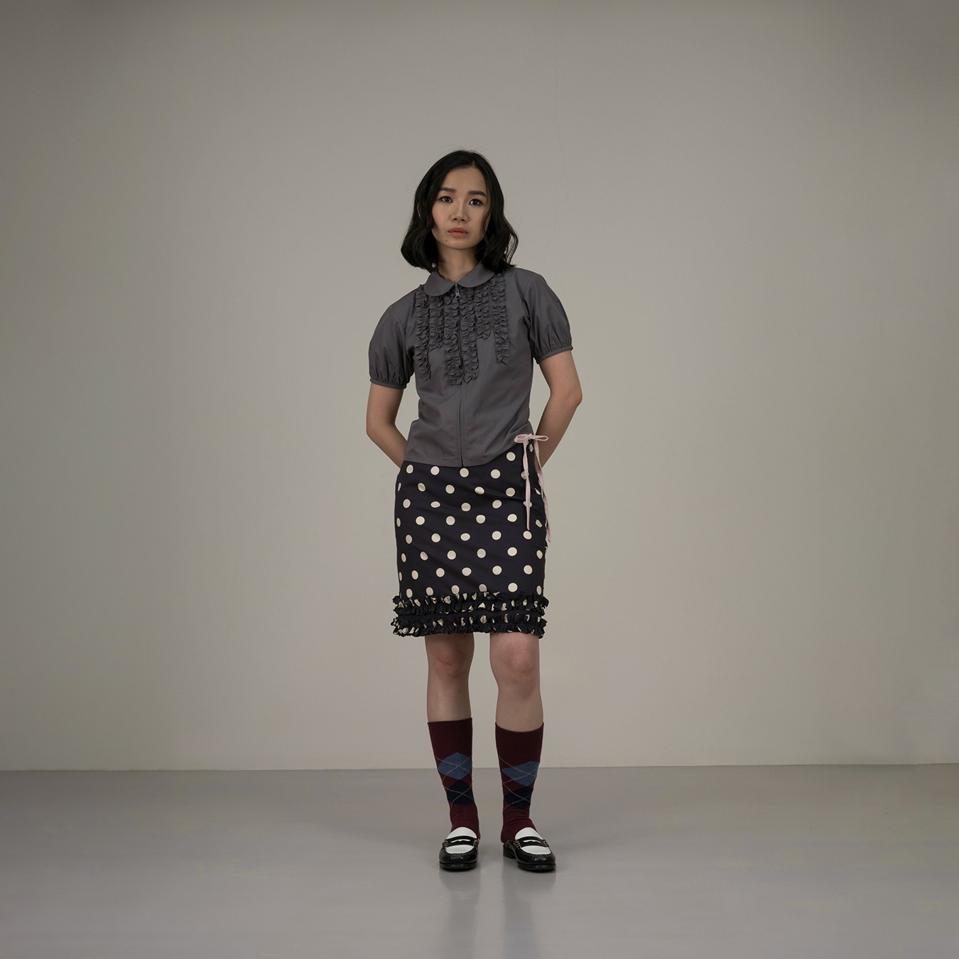 Frill Polka Skirt in Grey