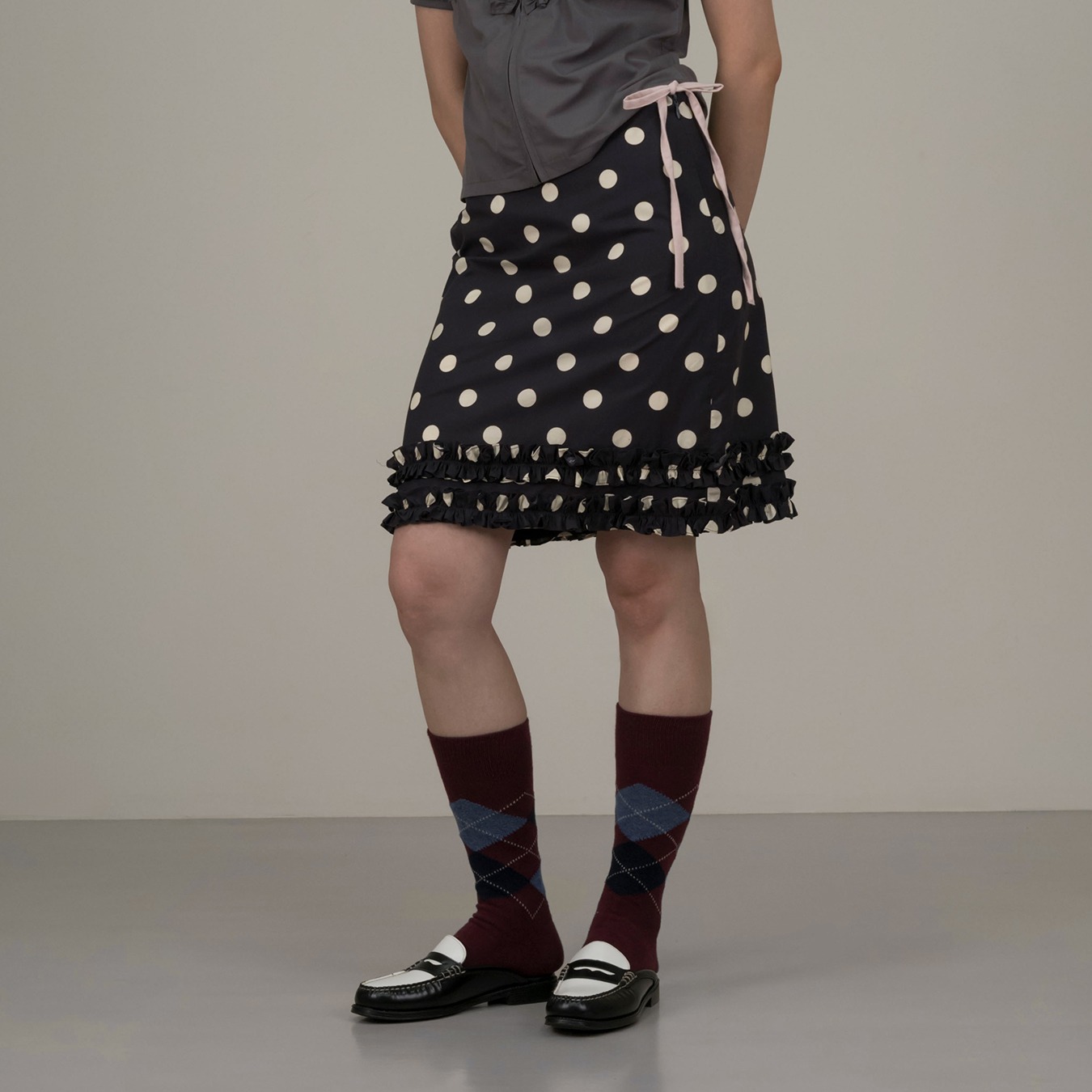 Frill Polka Skirt in Grey