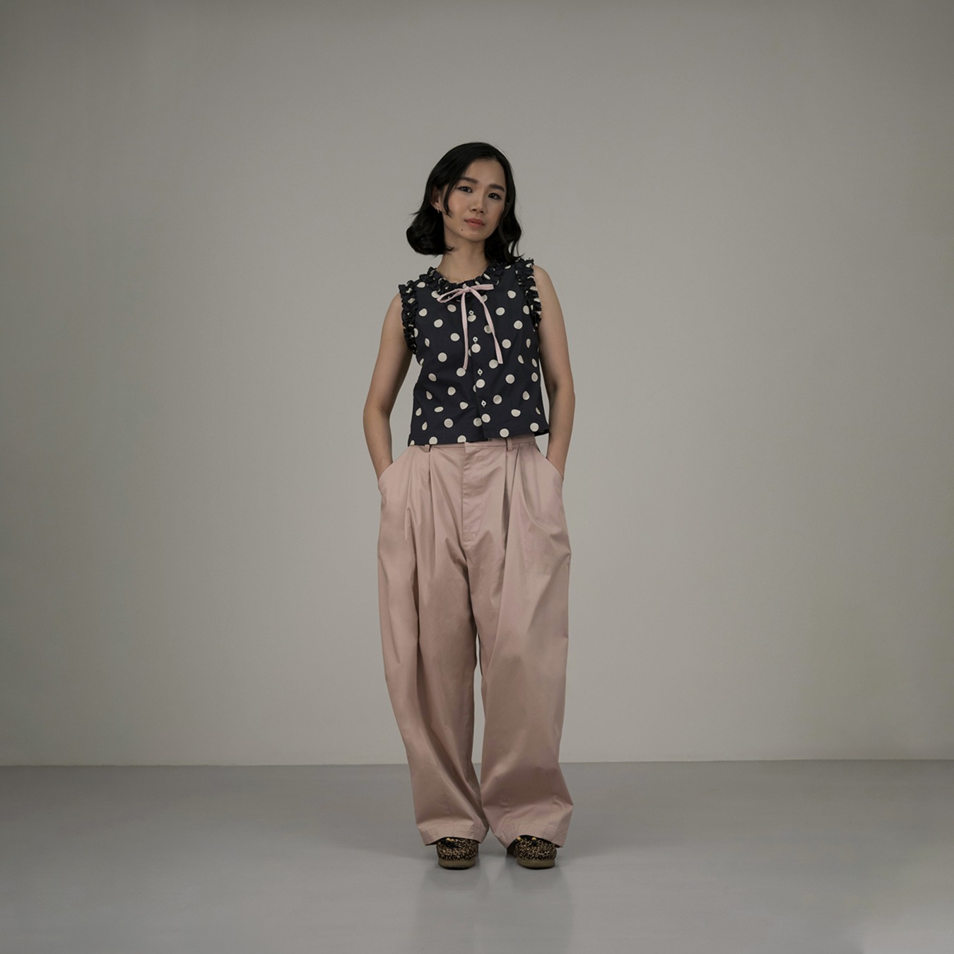 Pleats Baggy Pants in Pink