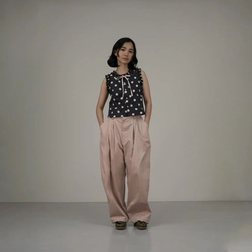 Image of Frill Polkadot Top - Grey