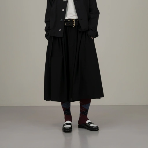Image of Belted Flare Skirt in Black