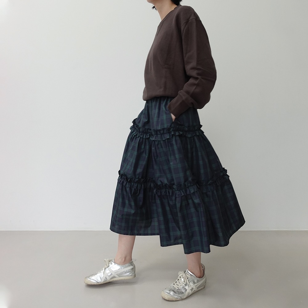 Nylon Frill Tiered Skirt in Tartan