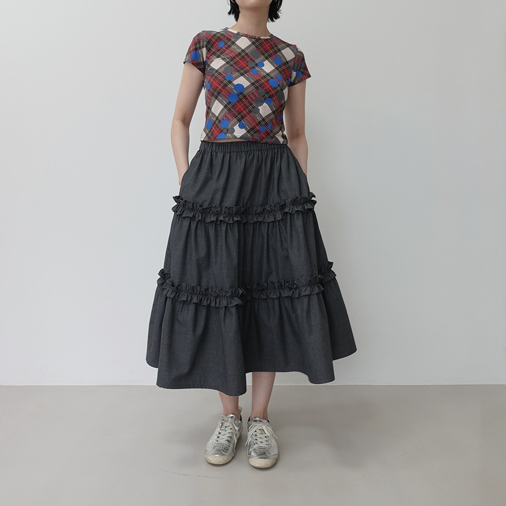 Frill Tiered Skirt in Grey
