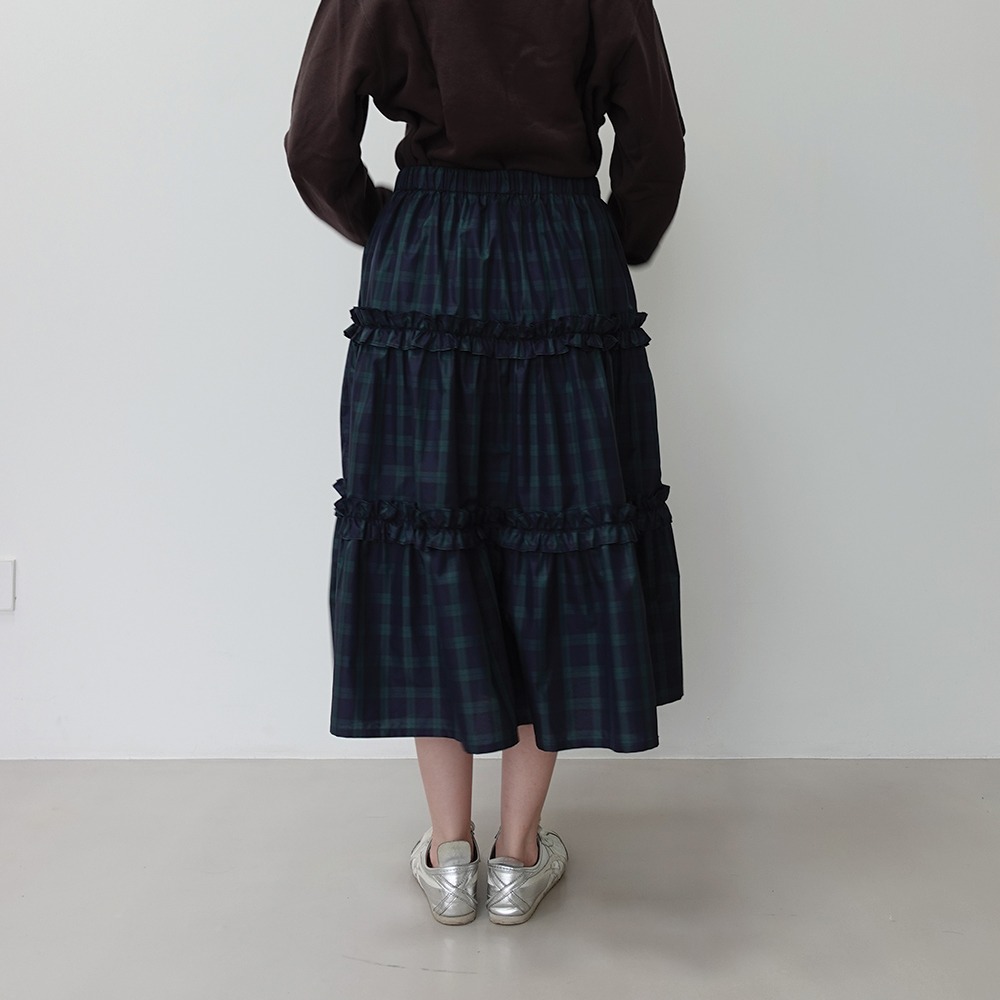 Nylon Frill Tiered Skirt in Tartan