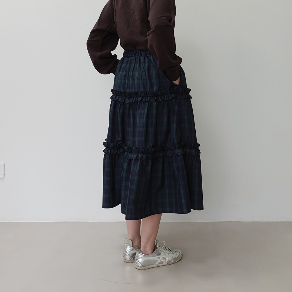 Nylon Frill Tiered Skirt in Tartan