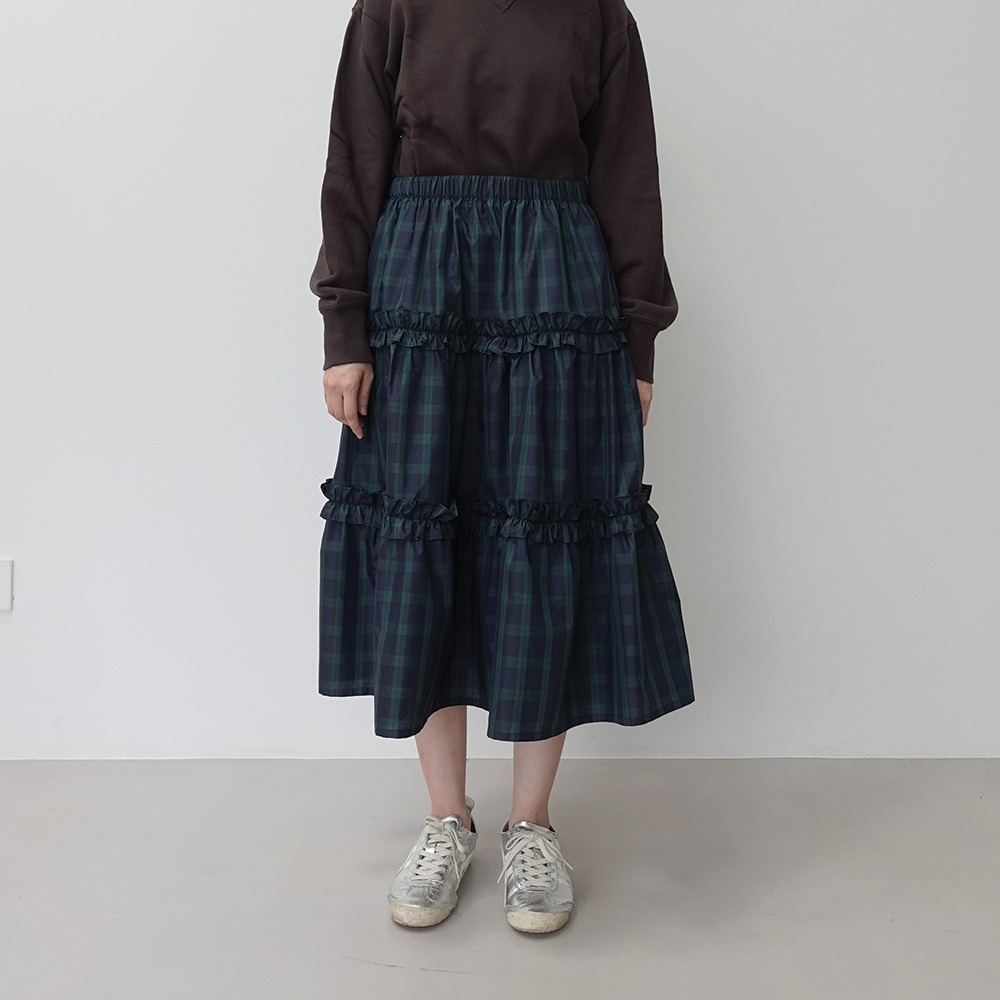 Nylon Frill Tiered Skirt in Tartan