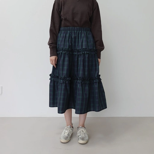 Image of Nylon Frill Tiered Skirt in Tartan