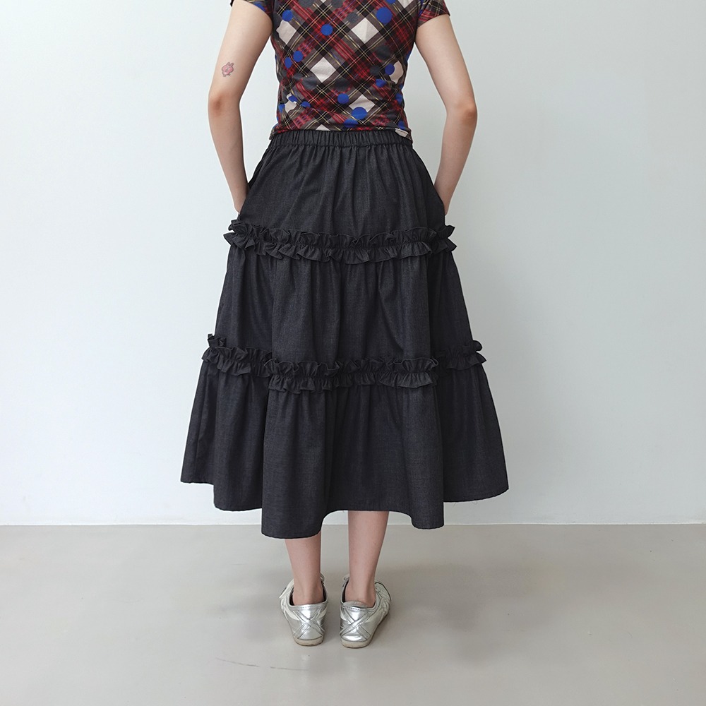 Frill Tiered Skirt in Grey