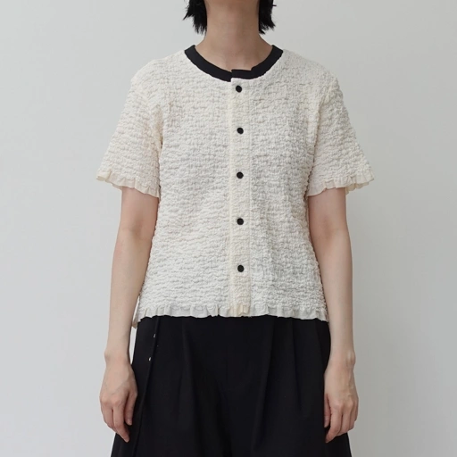 Image of Crinkle Contrast Rib Blouse