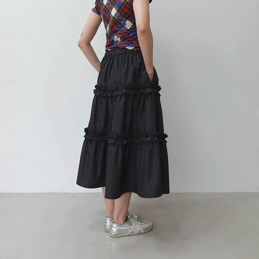Frill Tiered Skirt in Grey