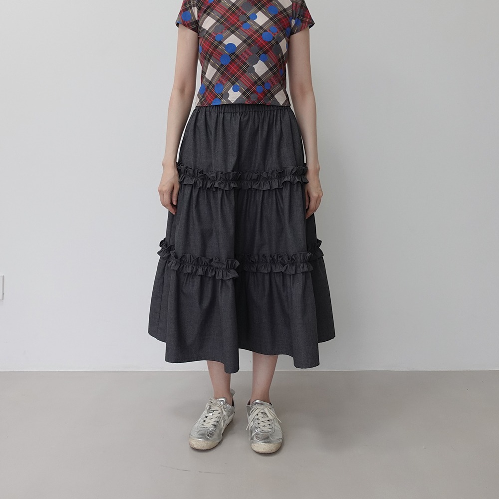 Frill Tiered Skirt in Grey