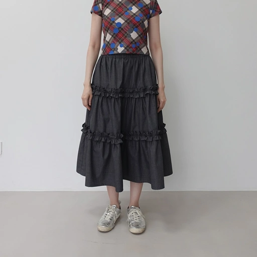 Image of Frill Tiered Skirt in Grey