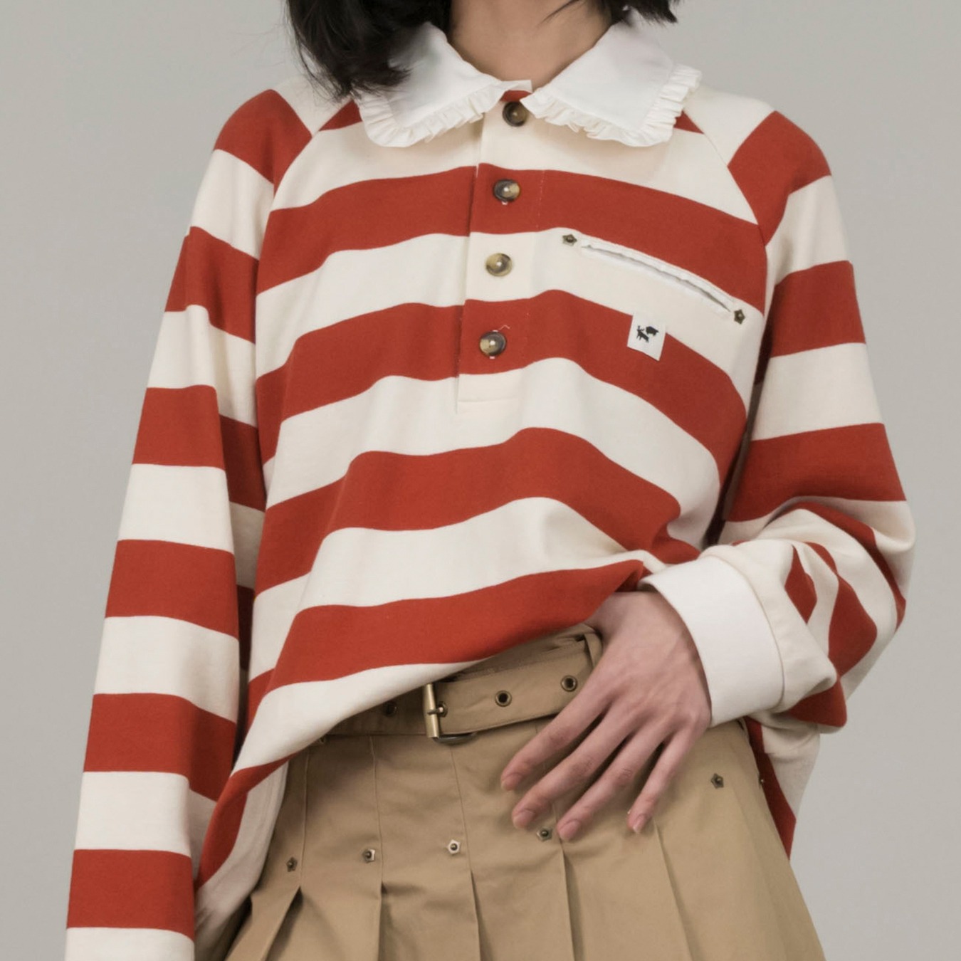 A&O Girl Raglan Stripes Polo - Brick