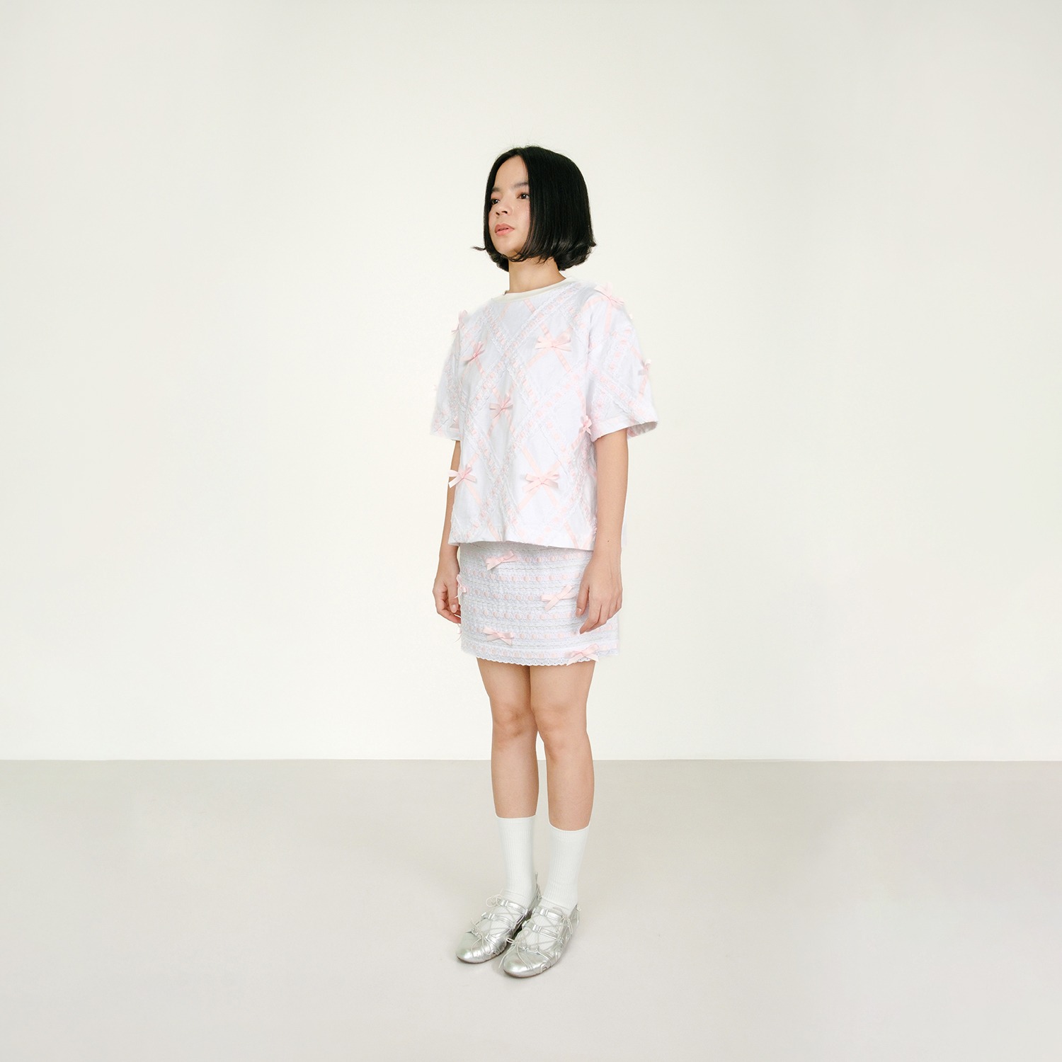 Broderie Pink Ribbon Mini Skirt
