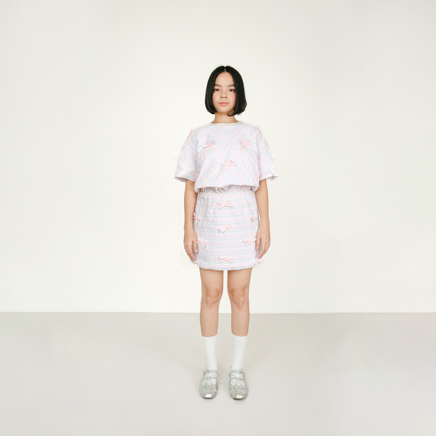 Broderie Pink Ribbon Mini Skirt