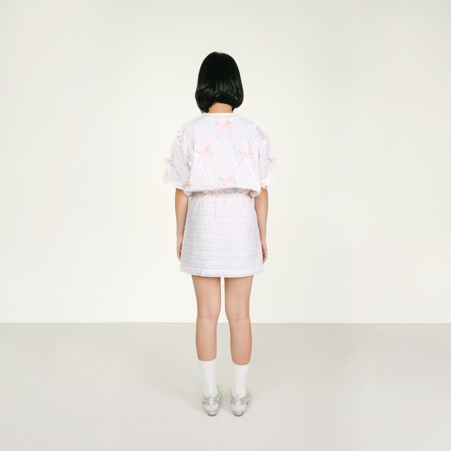 Broderie Pink Ribbon Mini Skirt