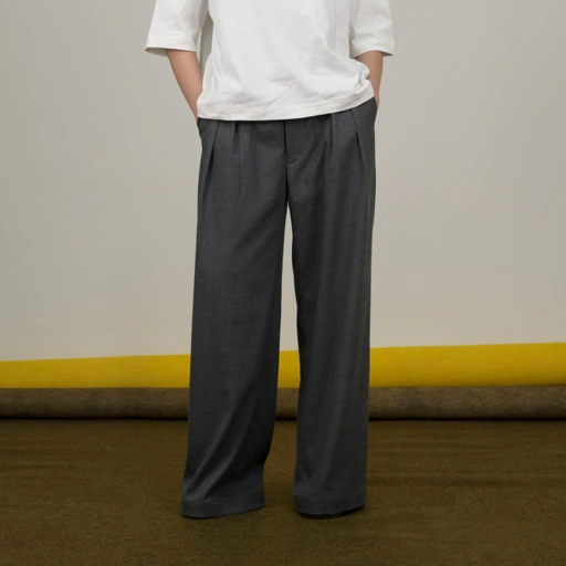 Image of Fluid Pleated Pants in Grey
