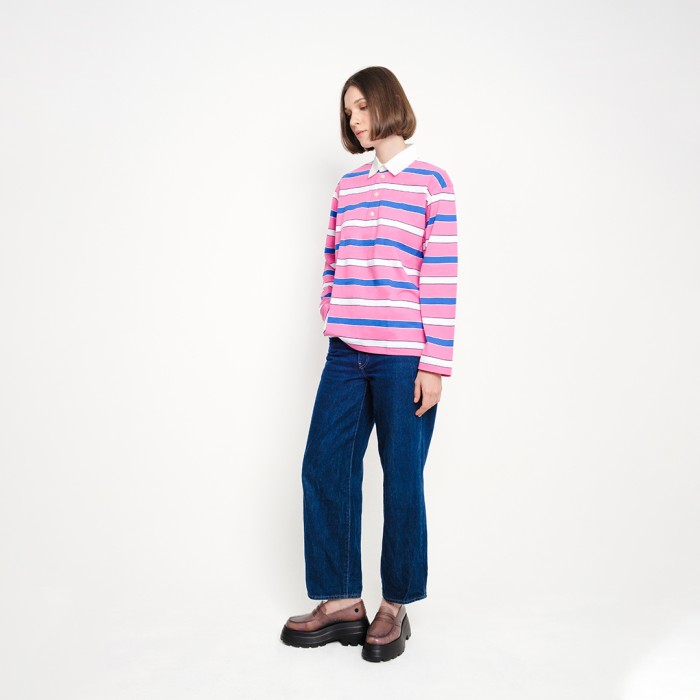 Stripes LS Polo Shirt in Pink