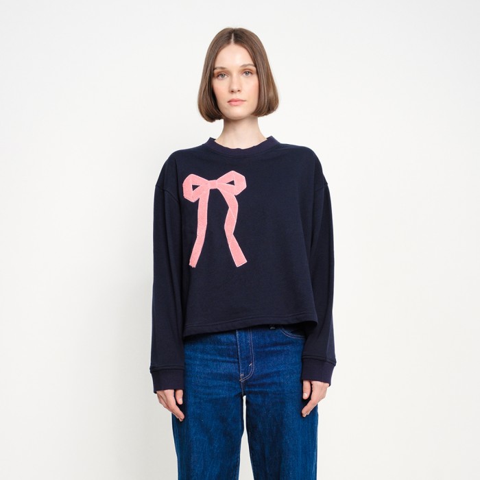 Patch Towel Ribbon Jumper in Navy