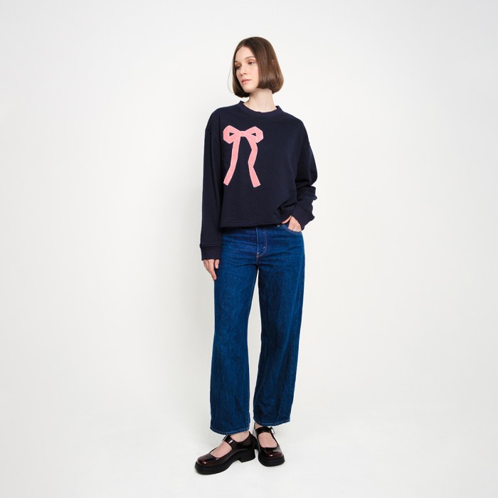 Patch Towel Ribbon Jumper in Navy