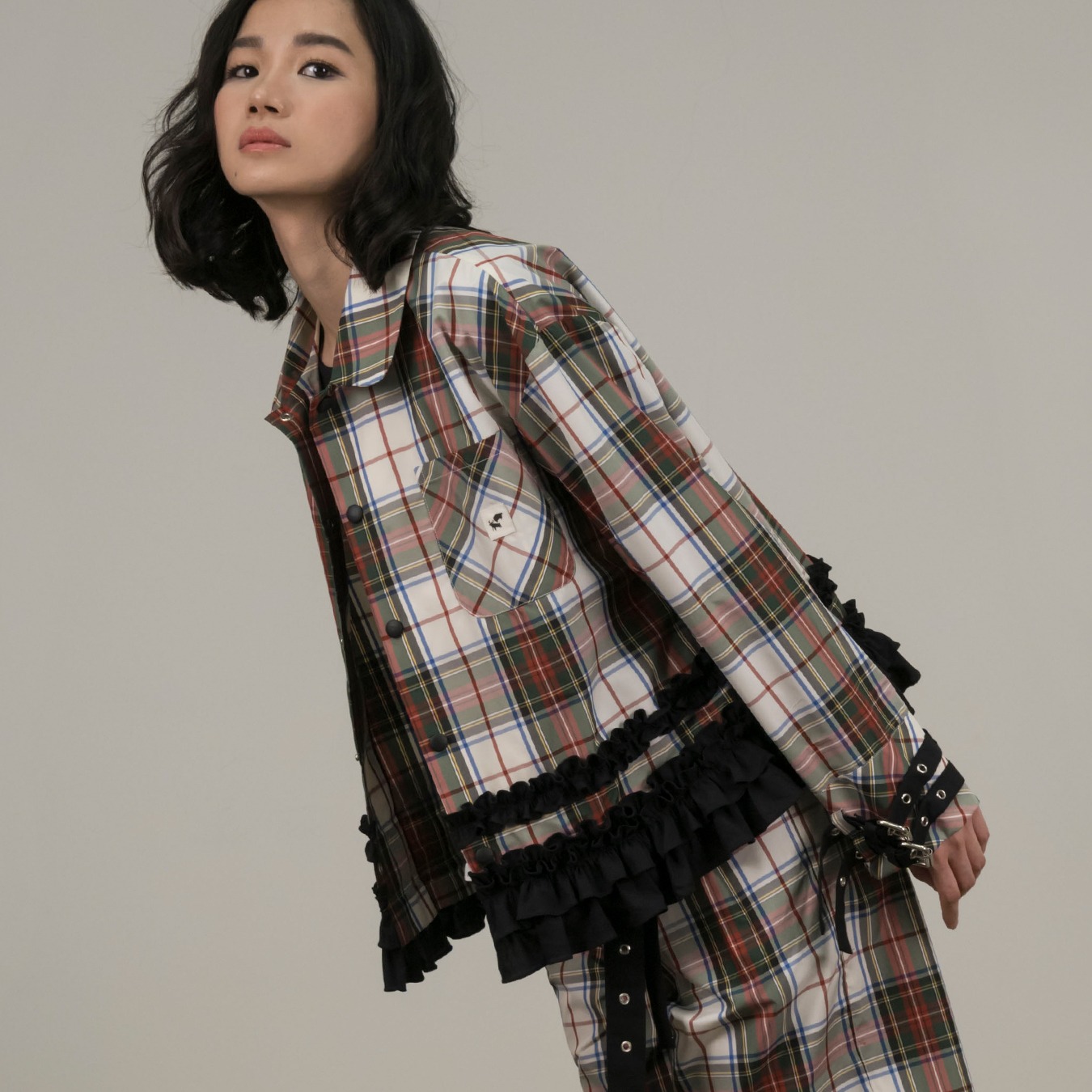 Tartan Frill Jacket with Belts