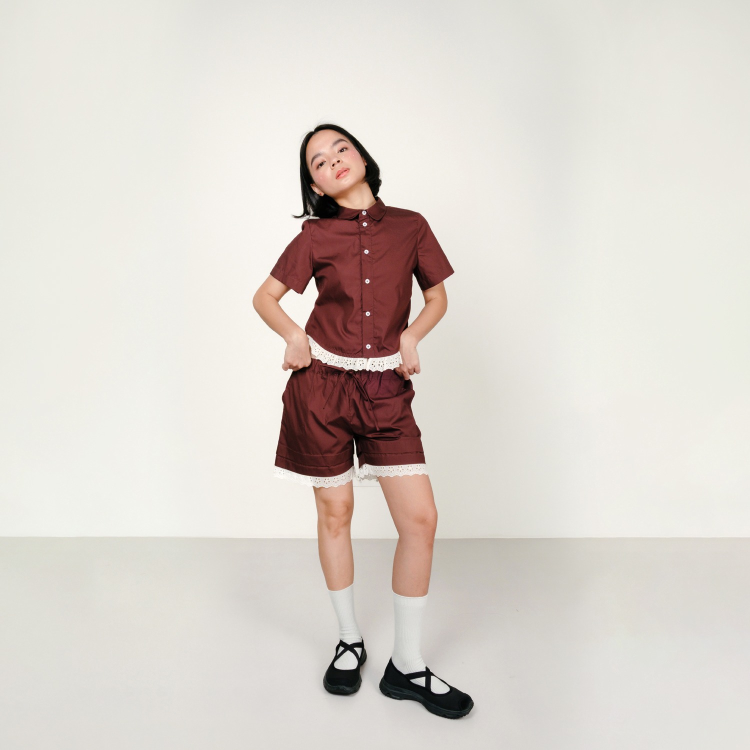 Broderie Baby Shirt in Bordeaux