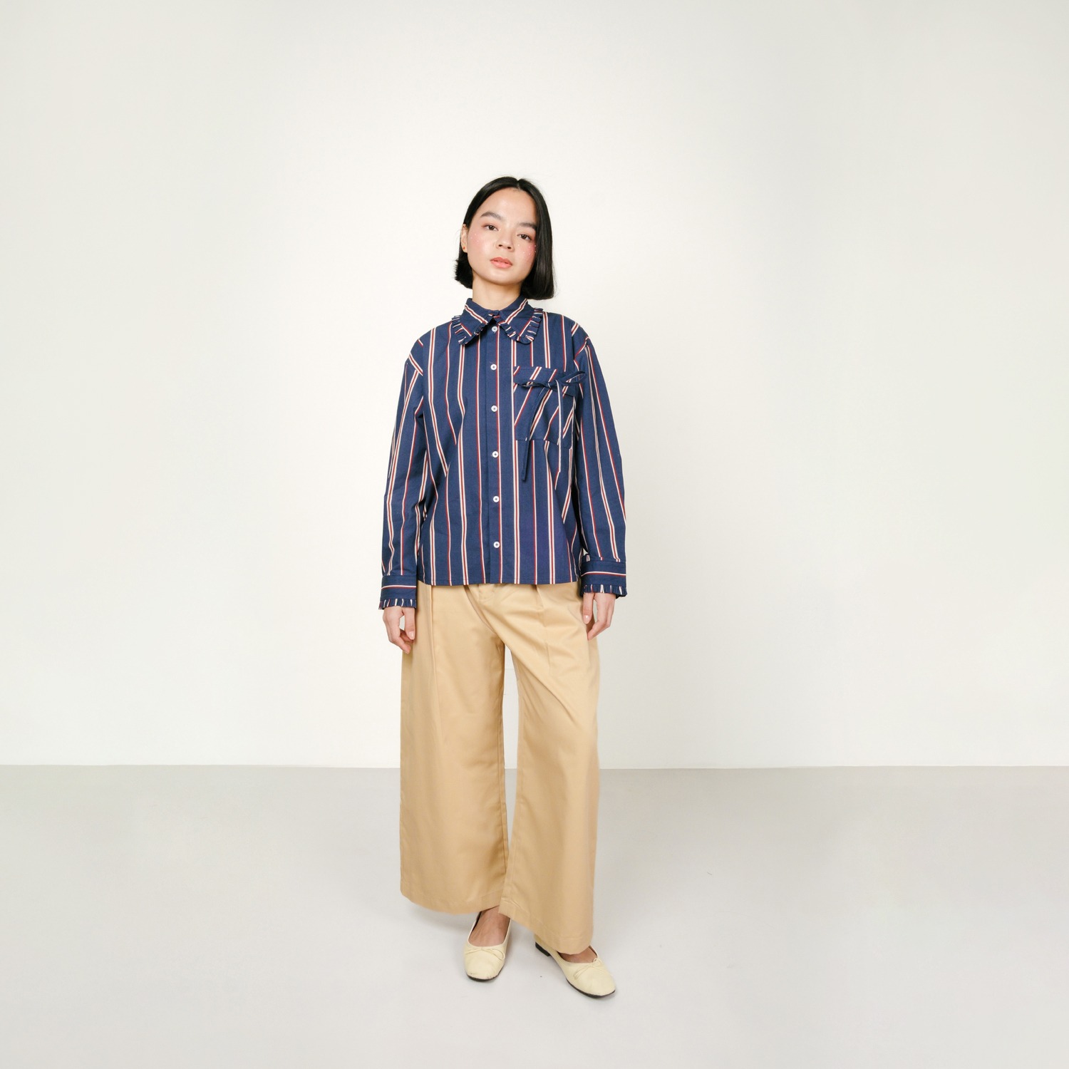 Ribbon Stripes Scandi Shirt in Navy