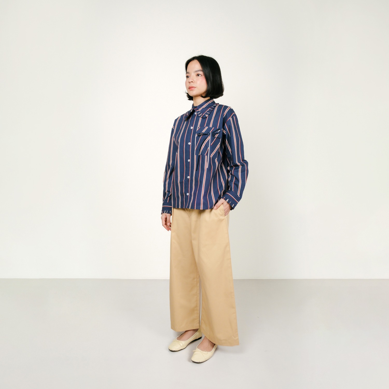 Ribbon Stripes Scandi Shirt in Navy