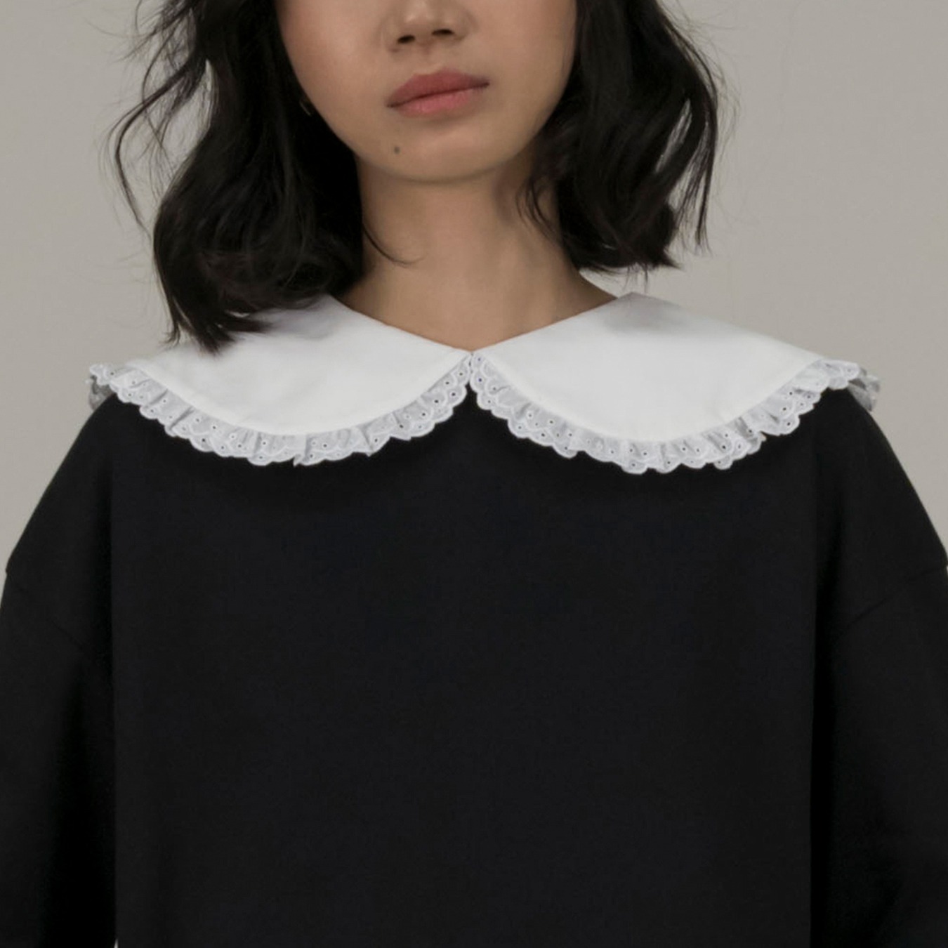 Peterpan Lace Collar Top in Black