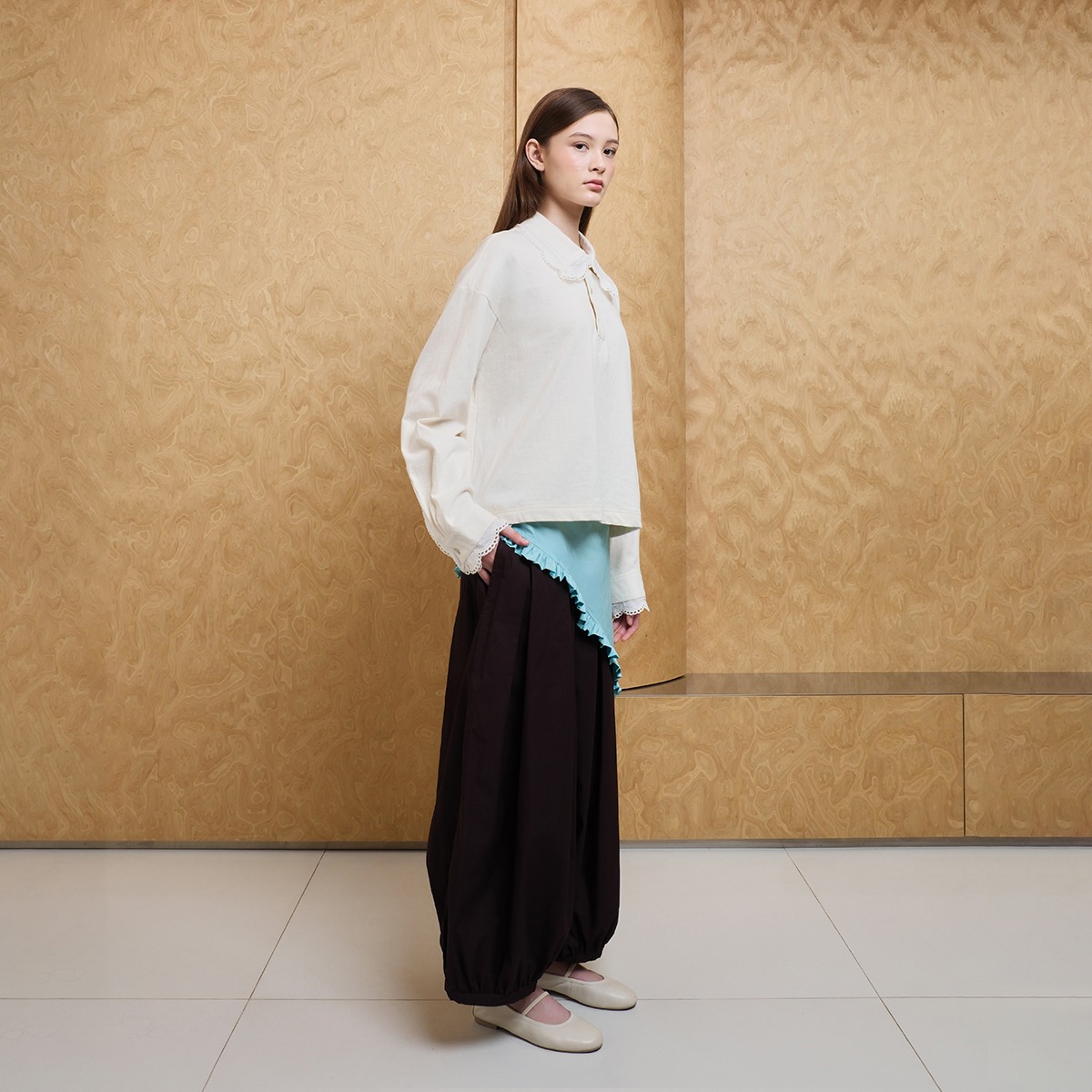 Vintage Lace Oversize Polo in Beige