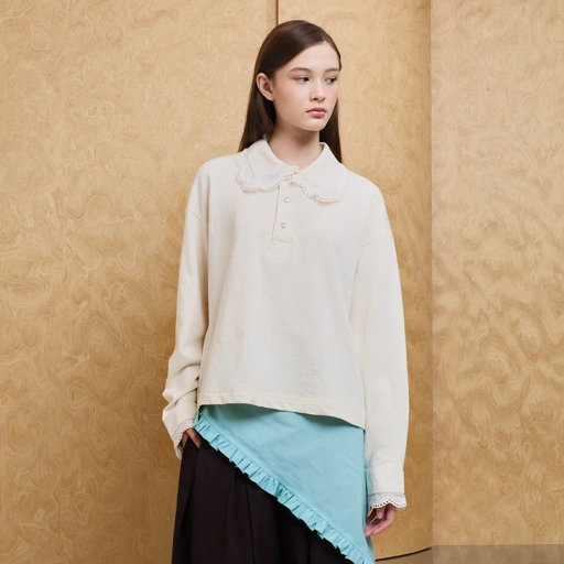 Vintage Lace Oversize Polo in Beige