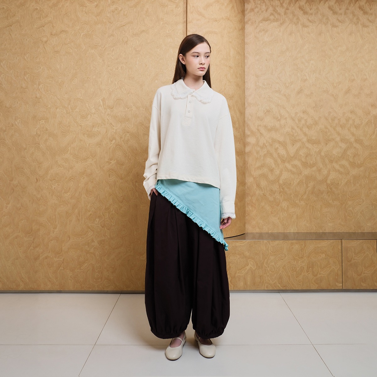 Vintage Lace Oversize Polo in Beige