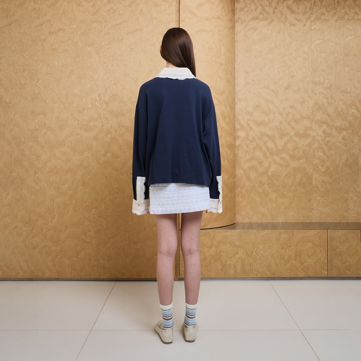 Vintage Lace Oversize Polo in Navy