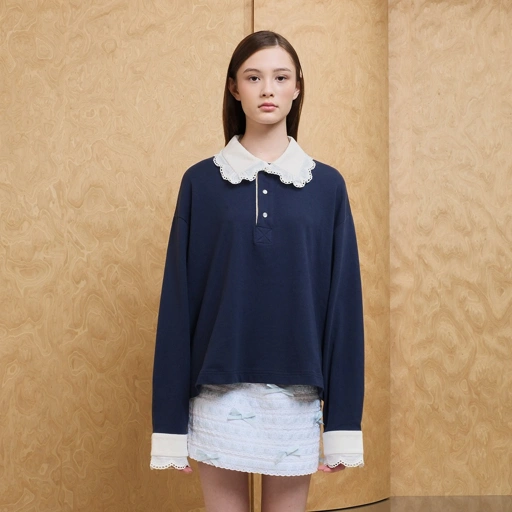 Vintage Lace Oversize Polo in Navy